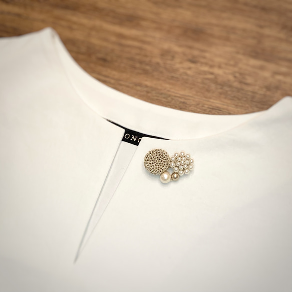 sparkling crochet  輝くクロッシェとパールのブローチ〈heart〉gold 3枚目の画像
