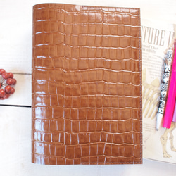 A5本革 艶クロコ柄 厚い本もOK テキスト・手帳カバー 手帳カバー か