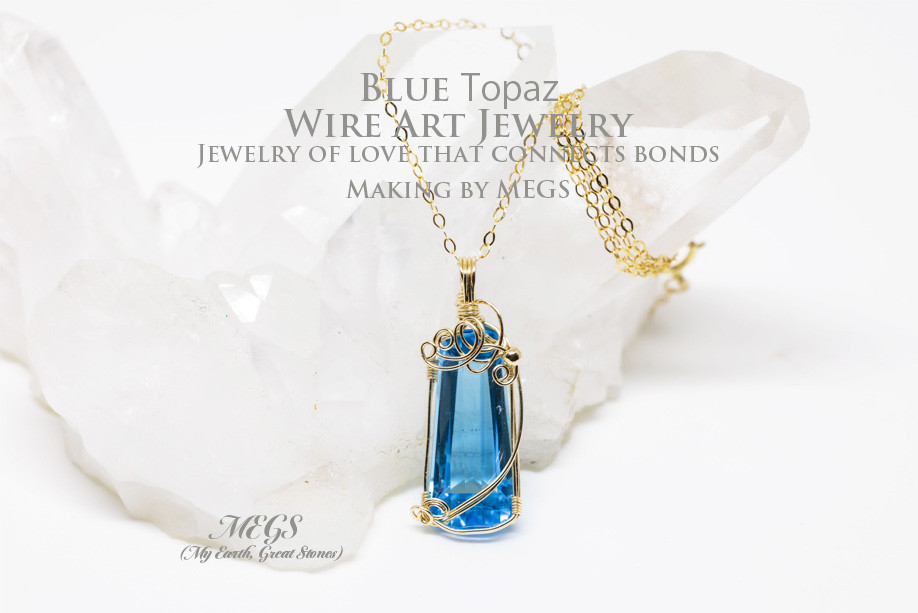 ブルートパーズ ～Saturday『曜日石：土曜日』ワイヤーアートペンダントトップ