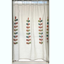 1980円→1500円 レビュー特典 幅108cm × 丈106cm カフェカーテン カラフル葉 刺繍 シンプル 1枚目の画像