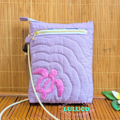 ハワイアンキルトショルダー　　バッグ　　　　グラデーション 　プルメリア&ホヌ ハワイアンキルトショルダー バッグ グラデーション プルメリア&ホヌ