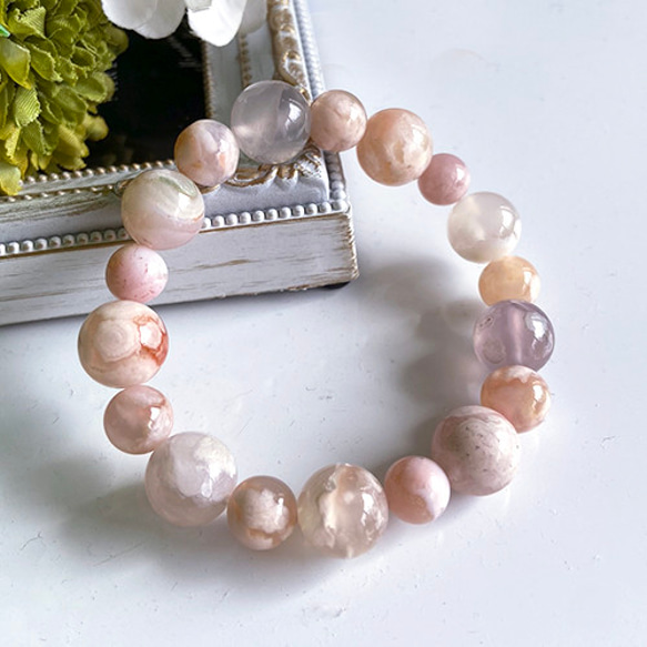 桜瑪瑙　高品質　天然石ブレスレット 石流通センター 高品質 天然石 ブレスレット 桜瑪瑙 (2A) バングル 約