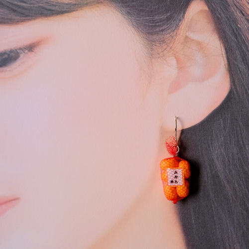 ネット入りみかん(片耳用) ピアス／イヤリング イヤリング