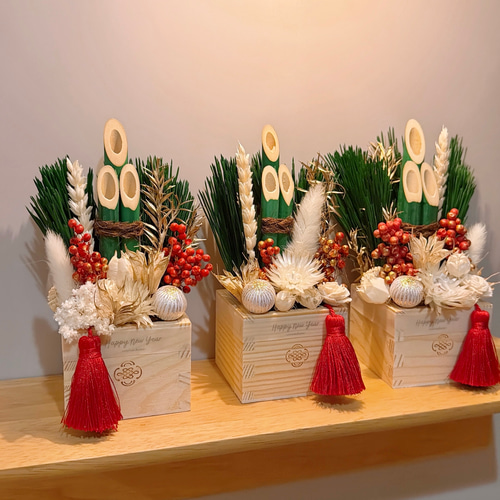 再販】門松アレンジ お正月飾り 門松 ミニ 受注製作 新年 ドライ