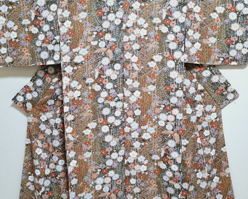 少しトール】ワンタッチ着物 くらわん着物 正絹小紋リメイク 花辻が花