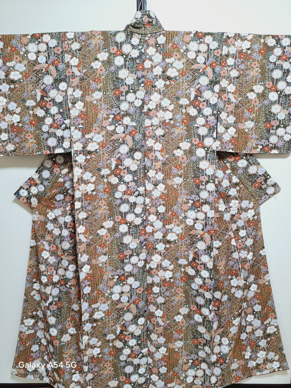 A212着物リメイク辻が花Aラインワンピース★リボン・ブローチ A212着物リメイク辻が花Aラインワンピース☆リボン・ブローチ A212着物