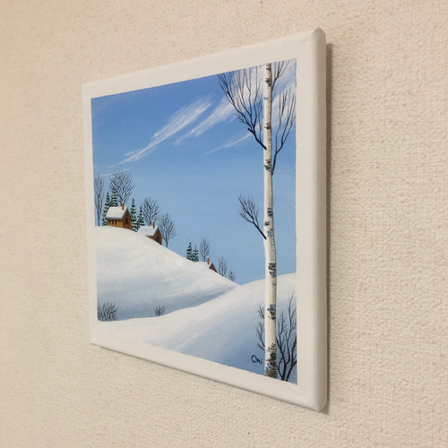 アクリル画　原画　「冬の晴れた日」　25cm角　キャンバス 冬の晴れた日」アクリル画 原画 キャンバス 25cm角サイズ 風景画
