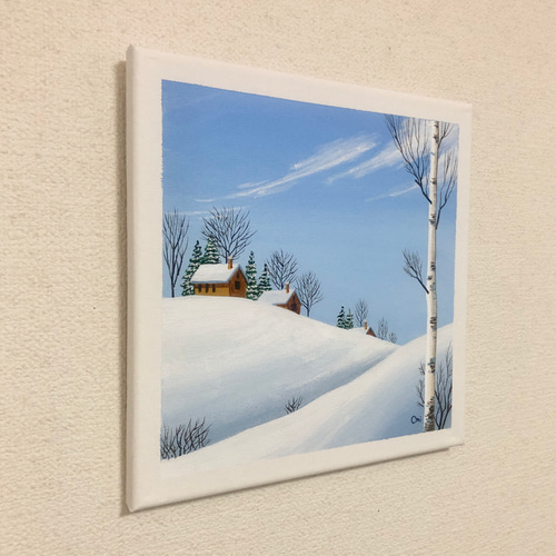 冬の晴れた日」アクリル画 原画 キャンバス 25cm角サイズ 風景画 絵画