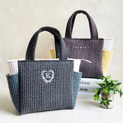 花刺繍ヌビのやさしいA4トート サイドポケット付き ヌビバッグ ♡ 底板