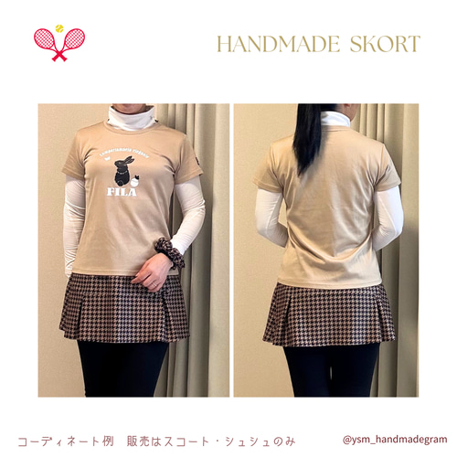 ミニ千鳥格子62 ブラウン テニススコート 両サイドポケ付き ゴルフ