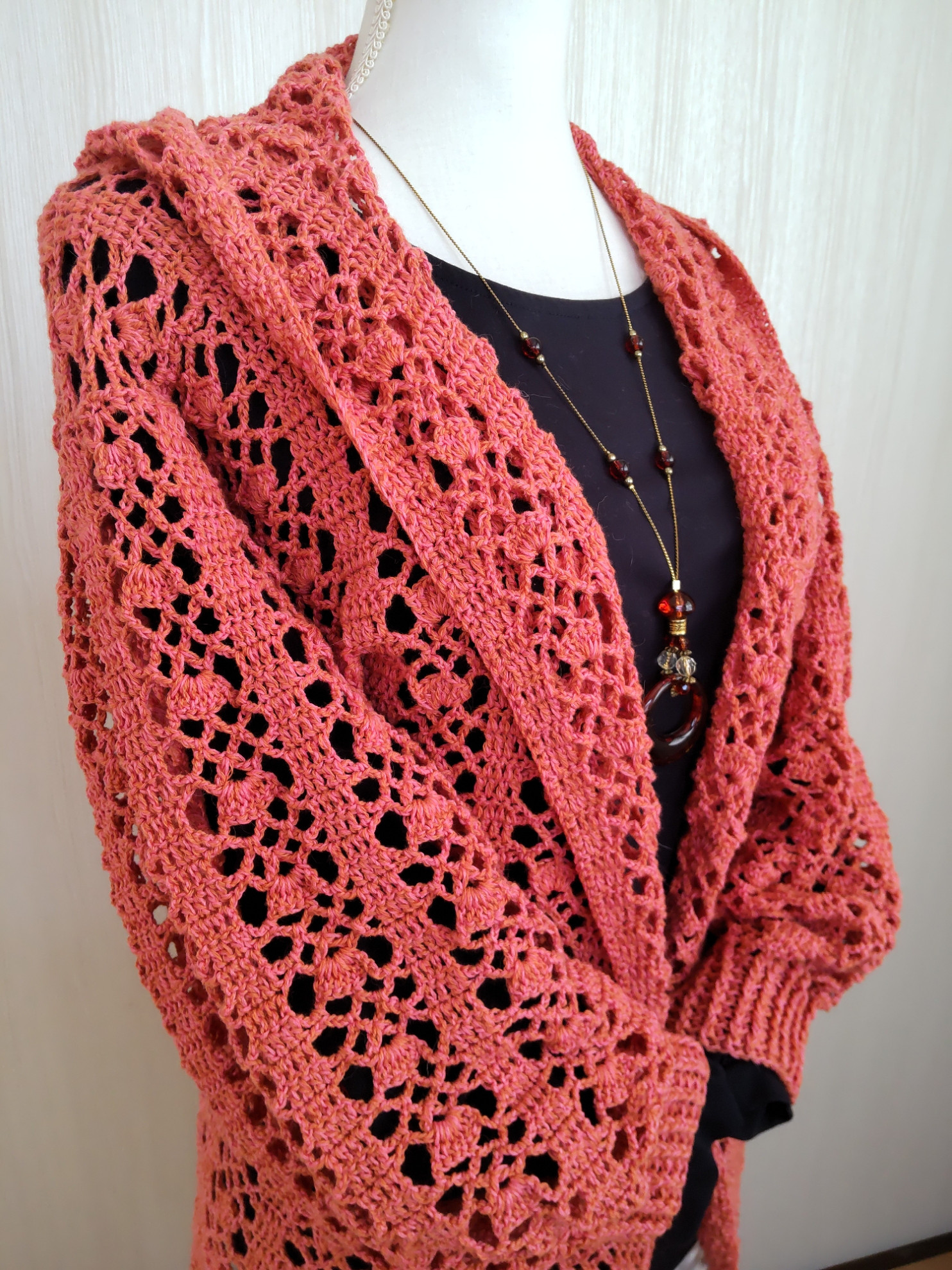 フード付きロングカーディガン