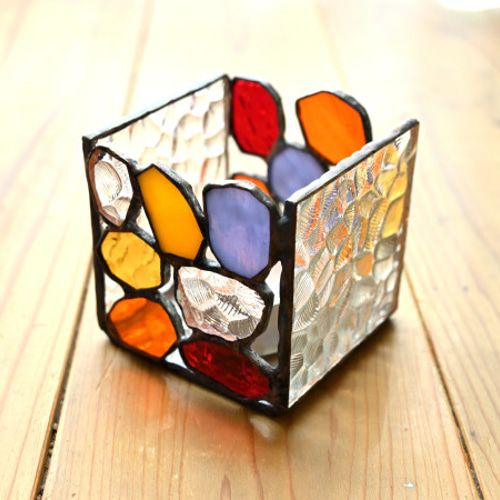 昭和ガラス】石目 キャンドルホルダー ステンドグラス/Stones Candle