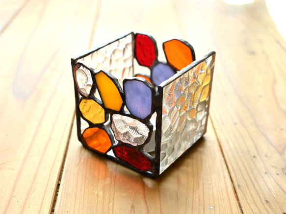 昭和ガラス】石目 キャンドルホルダー ステンドグラス/Stones Candle