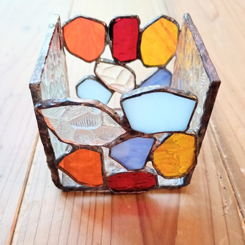 昭和ガラス】石目 キャンドルホルダー ステンドグラス/Stones Candle