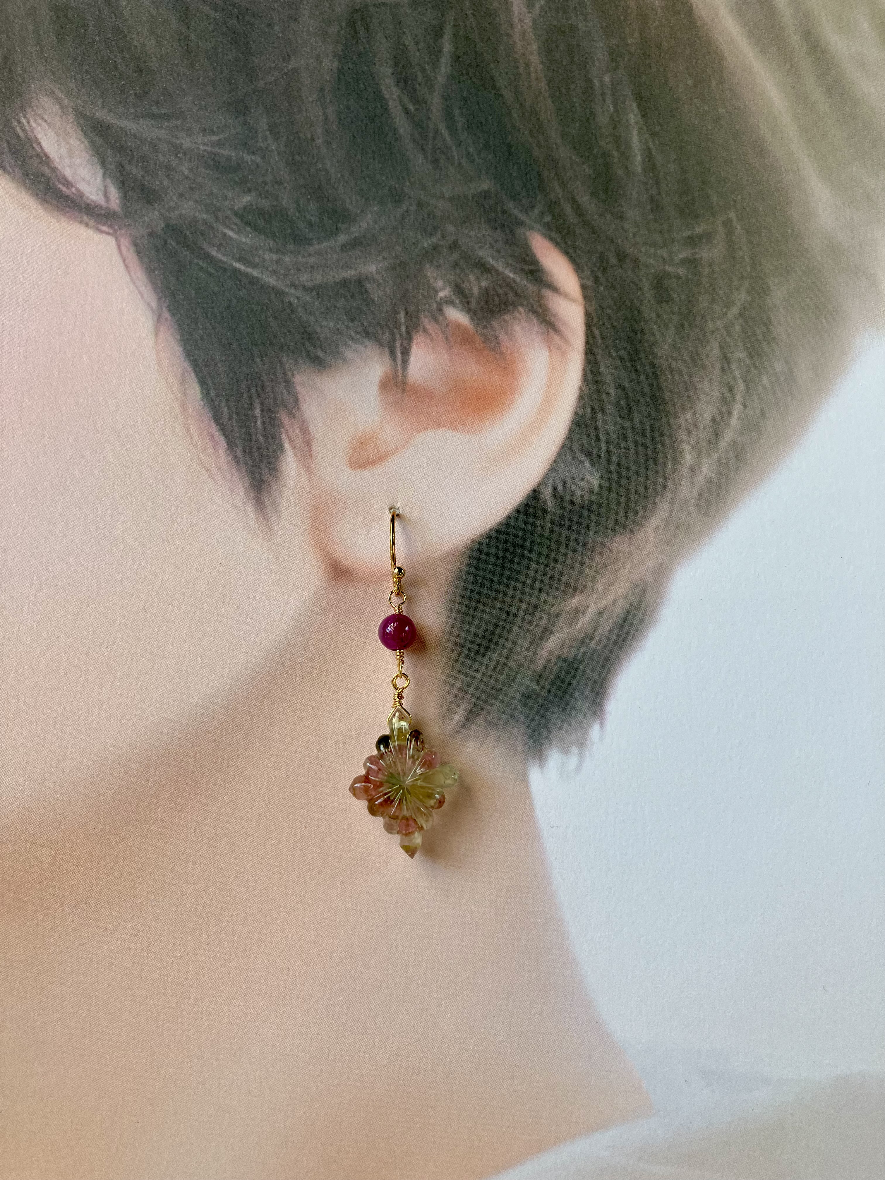 ミックスストーンローゼンジピアス