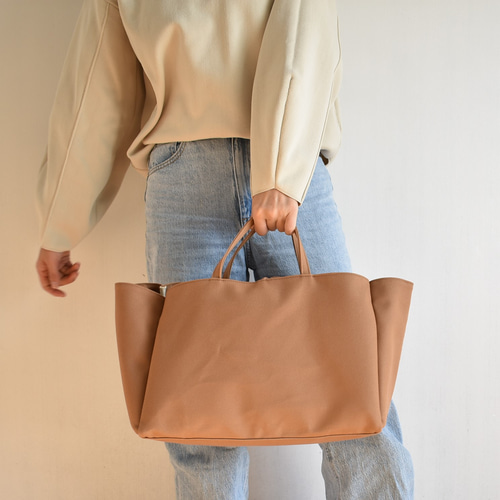 BOX1 TOTE BAG（モカ/ベージュ）横長 帆布 トートバッグ マチ広め 底