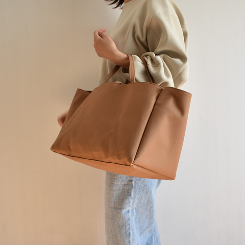 BOX1 TOTE BAG（モカ/ベージュ）横長 帆布 トートバッグ マチ広め 底