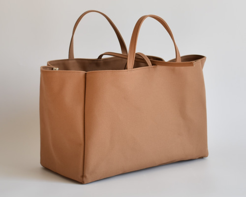 BOX1 TOTE BAG（モカ/ベージュ）横長 帆布 トートバッグ マチ広め 底