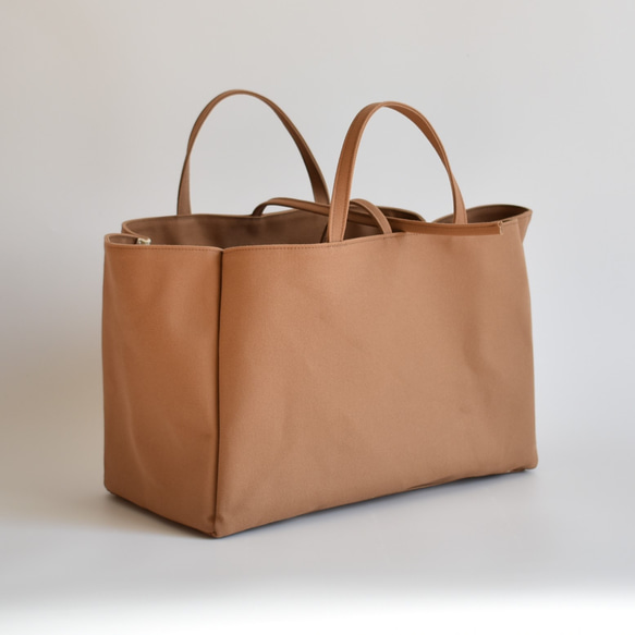 BOX1 TOTE BAG（モカ/ベージュ）横長 帆布 トートバッグ マチ広め 底