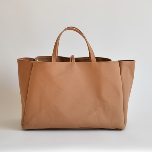 BOX1 TOTE BAG（モカ/ベージュ）横長 帆布 トートバッグ マチ広め 底