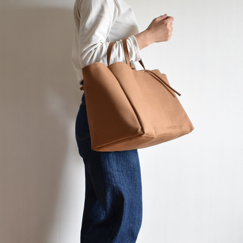 BOX1 TOTE BAG（モカ/ブラウン）横長 帆布 トートバッグ マチ広め 底