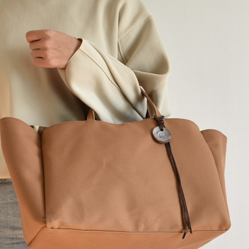 BOX1 TOTE BAG（モカ/ベージュ）横長 帆布 トートバッグ マチ広め 底