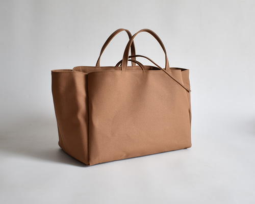 2023.ハンドメイド　横長マチありトートバッグ　フランシュリッペ BOX1 TOTE BAG（モカ/ブラウン）横長 帆布 トートバッグ マチ広め 底