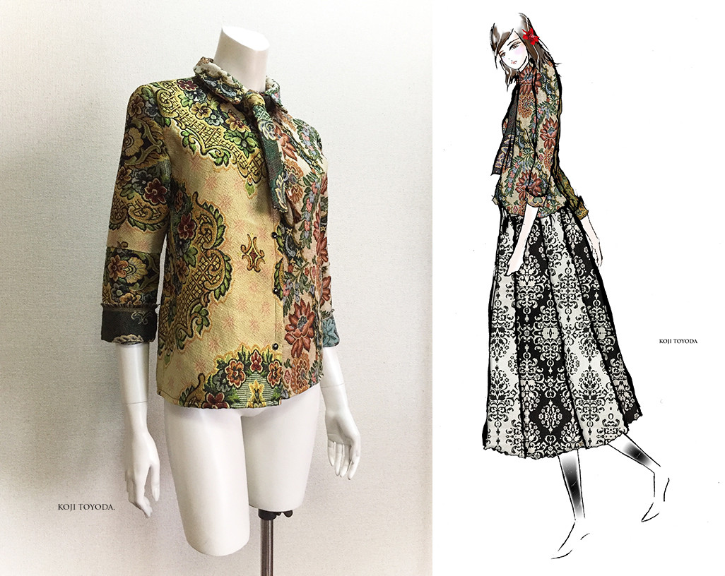 【1点もの・デザイン画付き】ゴブラン織り2種素材ブラウス（KOJI TOYODA）