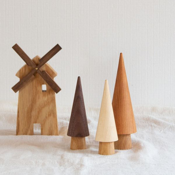 ろくろのツリー｜全６種類 木 オブジェ ナチュラル 無垢 北欧 韓国 インテリア 雑貨 木 置物 さんかく ツリー 2枚目の画像