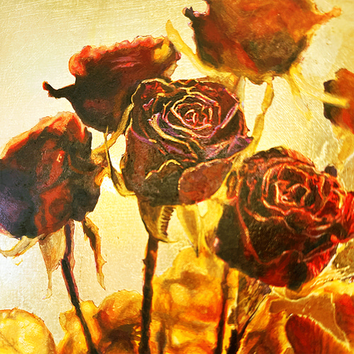 赤いバラの花束の絵-金色の花の絵※純金箔使用 絵画 開運絵師工房 通販