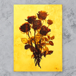 純金箔絵画 赤いバラの花束の絵-金色の花の絵※純金箔使用 絵画 開運絵師工房 通販