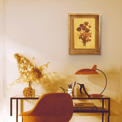 赤いバラの花束の絵-金色の花の絵※純金箔使用 絵画 開運絵師工房 通販