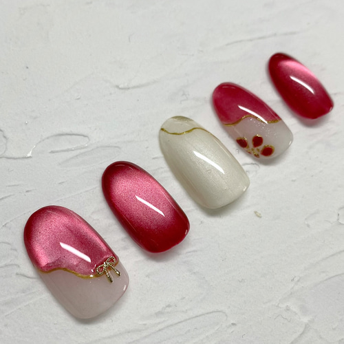 No.015 成人式ネイル 振り袖ネイル 成人式 マグネット ネイルチップ