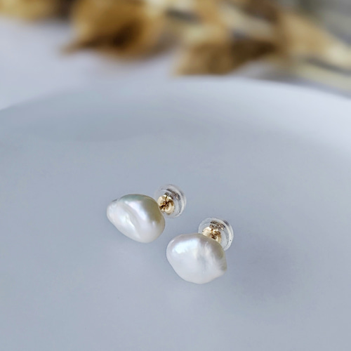 SALE】K10YG 淡水バロックパールピアス シンプルパールピアス