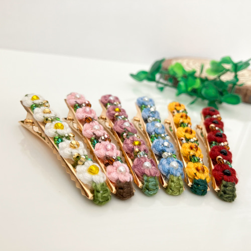受注製作】フラワーヘアクリップ＊定番のお花シリーズ＊花編み