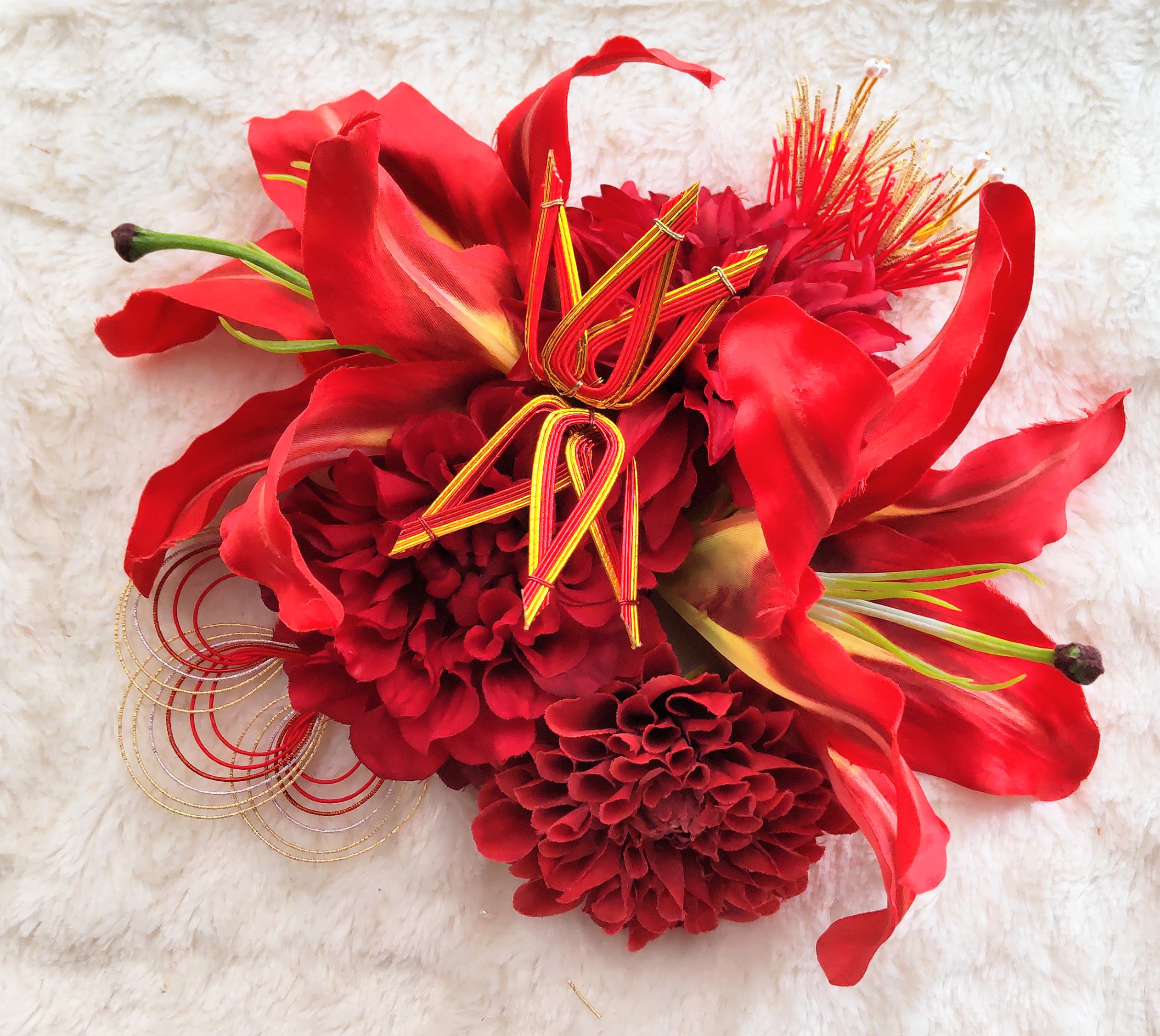 造花髪飾り　カサブランカ　ダリア　赤