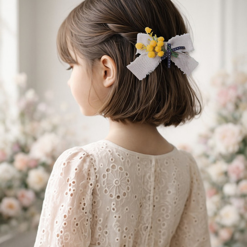 ミモザの花束のヘアクリップ/ブローチ【入学式・卒業式に】 フリンジ