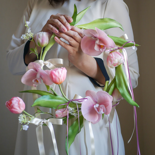 ウェディングブーケ　韓国ブーケ　カラー　チューリップ　ラベンダー 047a3f6ef9a441f1c9df6bd36d4b36