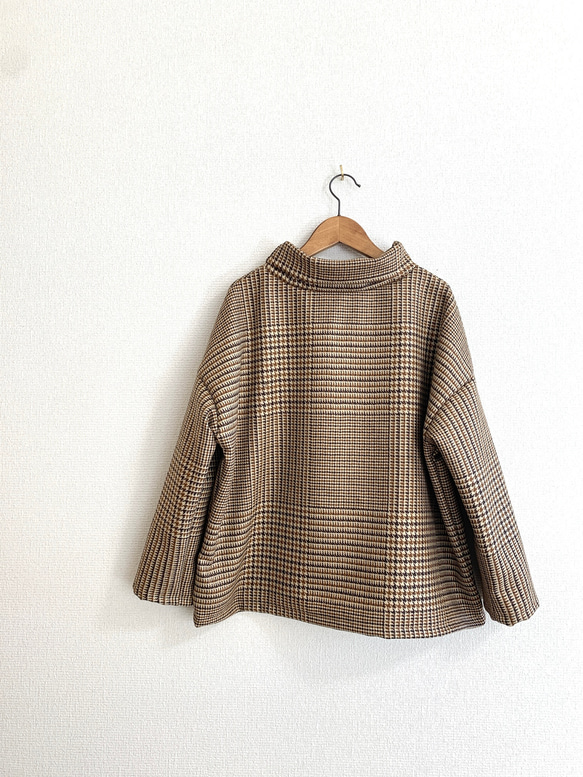 ラージグレンチェックウールのオフタートルプルオーバー/オレンジブラウン 8枚目の画像