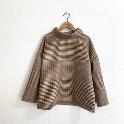 ラージグレンチェックウールのオフタートルプルオーバー/オレンジブラウン 3枚目の画像