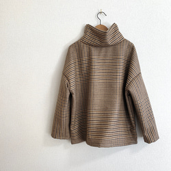 ラージグレンチェックウールのオフタートルプルオーバー/オレンジブラウン 10枚目の画像