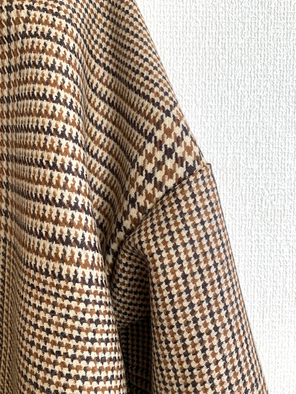 ラージグレンチェックウールのオフタートルプルオーバー/オレンジブラウン 2枚目の画像