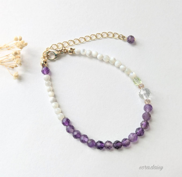 582.薔薇 蒼 ブルー 天然石 マザーオブパール オーロラ ブレスレット