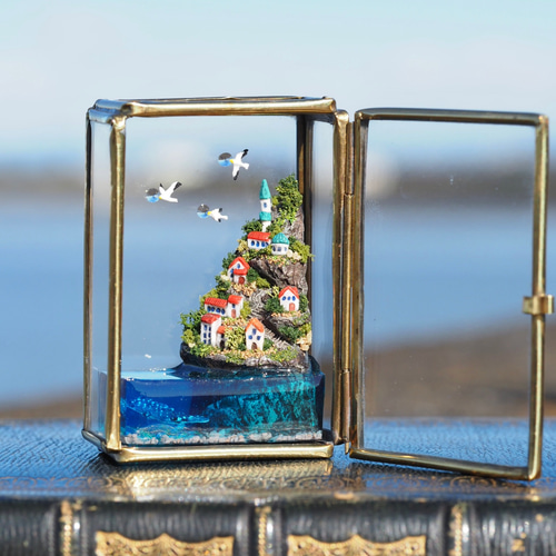 ジオラマアート】海が見える街 旅ミニチュア インテリア アンティーク