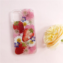 桜と苺 iPhone16Pro/16/16ProMax/GalaxyS24 押し花ケース