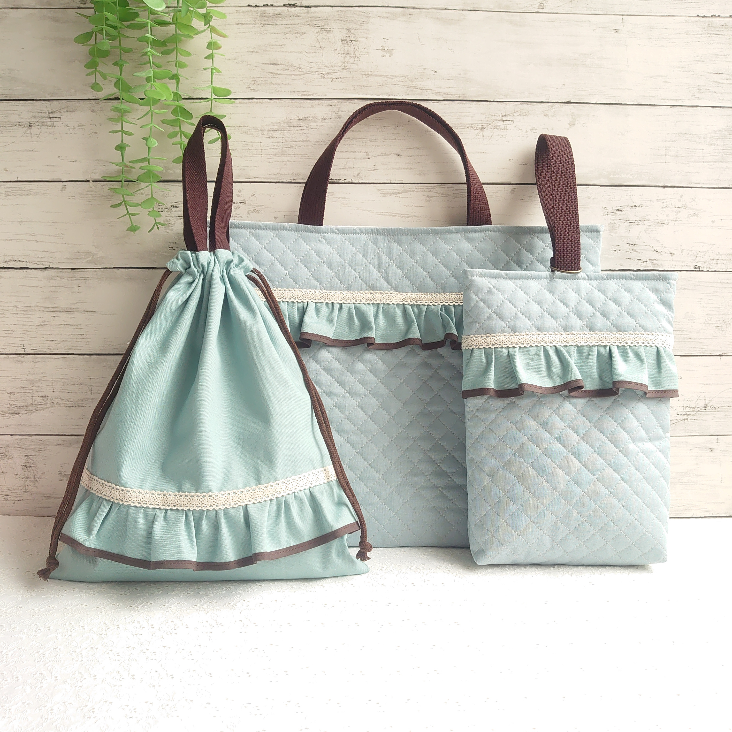 レッスンバッグ×2 コップ袋×2 お着替え袋×2 / チョコミント、ミントプラム レッスンバッグ×2 コップ袋×2 お着替え袋×2 / チョコミント、ミント