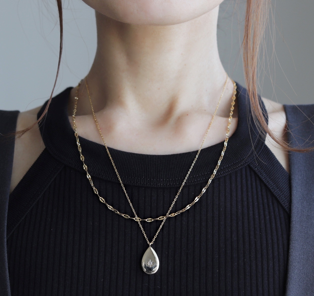 送料無料＊選べるチェーンの２点セット・ティアドロップのネックレス(サージカルステンレス)