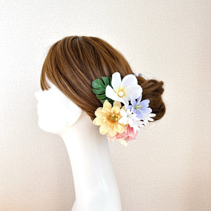 プルメリアとトロピカルフラワーのヘッドドレス　ウェディング　結婚式　ヘッドドレス　プルメリア　フラダンス　海外挙式　リゾ