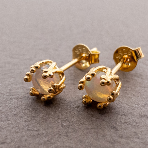 エチオピア産 オパール ピアス 一粒 クラウン ＊petal＊ Silver925 K18GP sv020 2枚目の画像