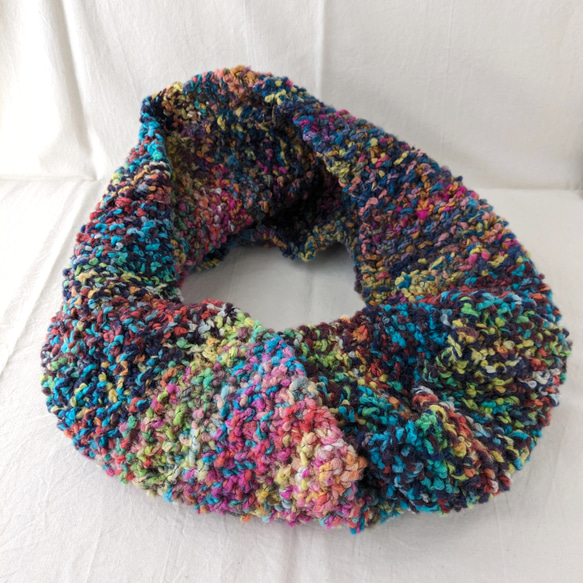 手編み*カラフルウールのロングスヌード（1点もの） スヌード mana fk